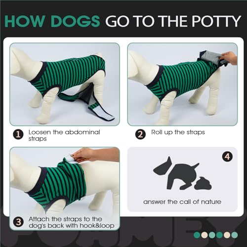 Image of FUAMEY Recovery Suit for Dogs After Surgery,Soft Breathable Dog Bodysuit E-Collar & Cone Alternative Surgical Suit,Male Female Dog Neuter Spay Suits Anti Licking Wounds Onesie Green Black Stripes XL