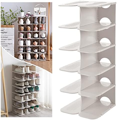 ACPOP 6-Tier Shoe Rack Storage Organizer, Adjustable Shoe Shelf, Free-Standing Space Saving Shoes Storage Stand for Entryway, Hallway, Closet, White