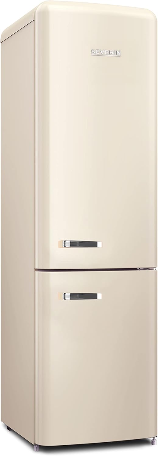 Severin Frigorifero Congelatore combinato Total NoFrost, posa libera, Larghezza 54cm, 250 L, Classe E, Veggibox incluso, Retro, Beige, RKG 8929 Severin Frigorifero Congelatore combinato Total NoFrost, posa libera, Larghezza 54cm, 250 L, Classe E, Veggibox incluso, Retro, Beige, RKG 8929