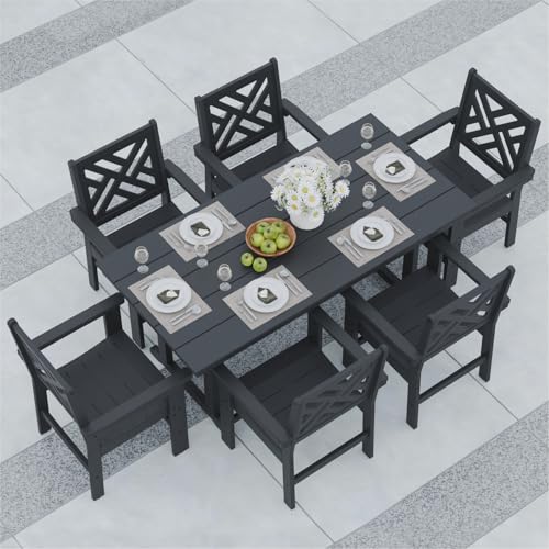 BIVODA 7-Piece Outdoor Dining Set, HDPE All-Weather Patio Table and Chairs Set for 6, Outdoor Patio...
