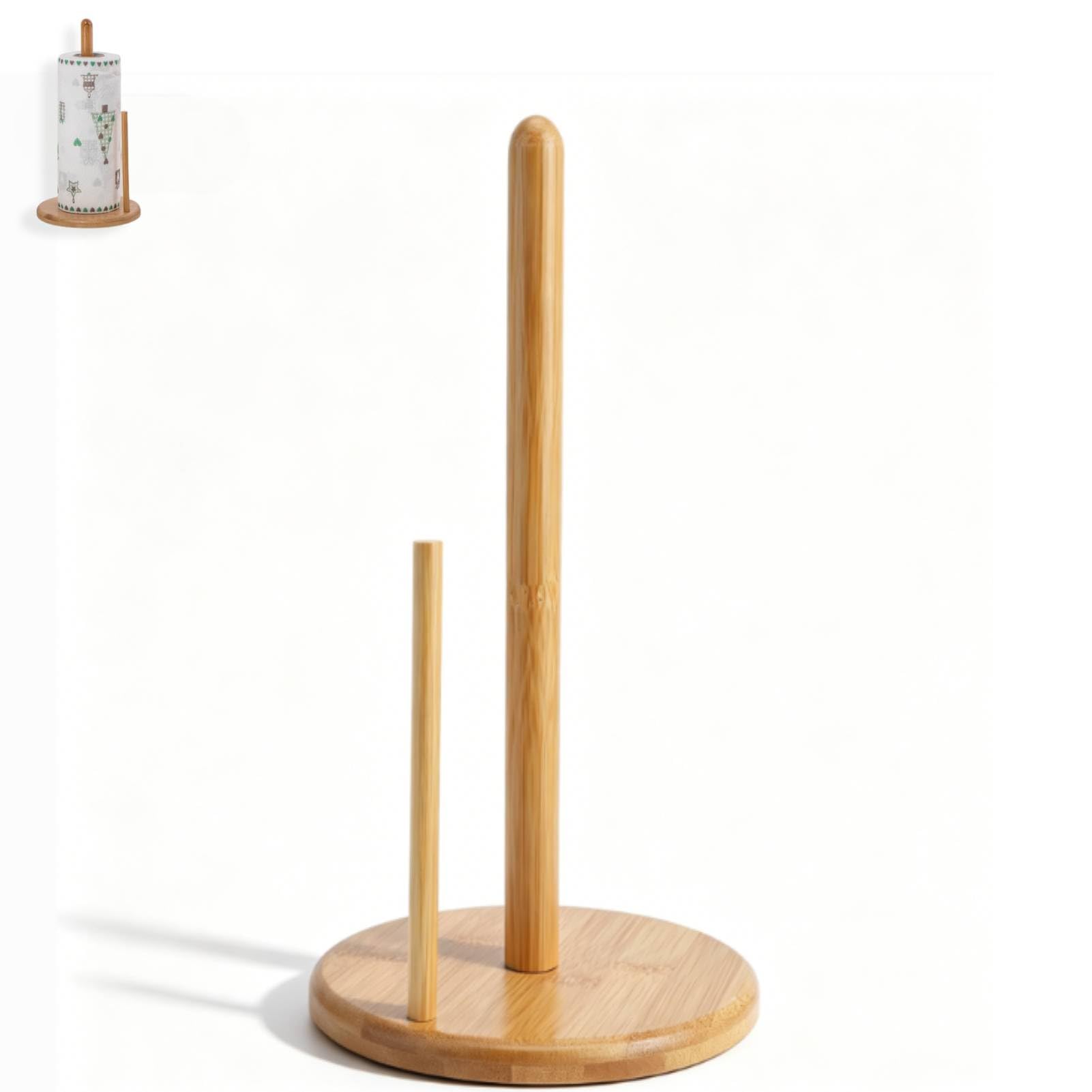 HERCHR Free Standing Wooden Paper Towel Holder, Kitchen Roll Holder, 11.8x6.5inch, Wood Color, Bamboo, Countertop