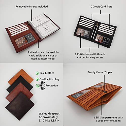 ag wallets Men's RFID Genuine Leather European Bifold Wallet Hipster 2 ID Windows Tan2