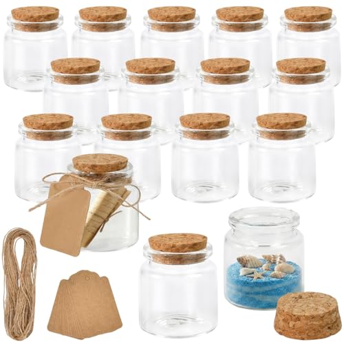 BXUUXA 16PCS Petite Bocaux en Verre avec Bouchon Liège, Petite Fiole en Verre 50 ML Mini Bouteille...