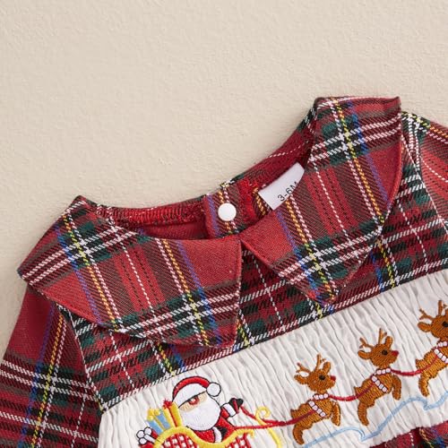 My First Christmas Baby Girl Outfit Santa Reindeer Onesie Plaid Polo Romper Smocked Fall Winter Clothes3