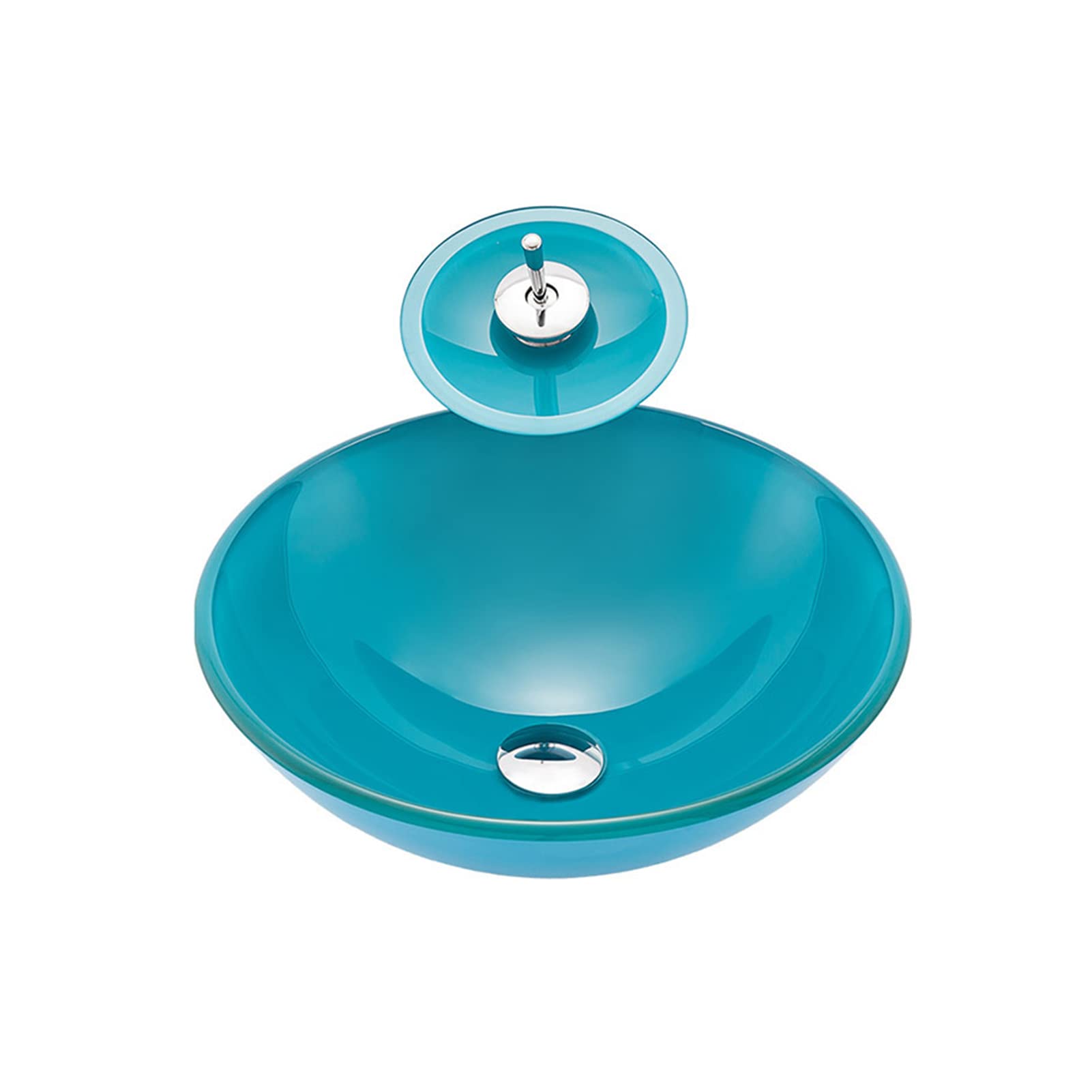 Fregadero y grifo de baño azul conjunto de lavabo sobre encimera redondo con 5 accesorios