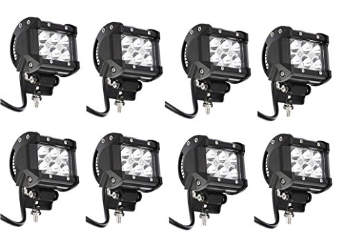Primeprolight 8Pcs 18W Led Work Light 4 Inches Spot Beam for Off-road, Emergency & Rescue Vehicle, ATV/UTV/Golf cart, Boat & marine, Agriculture Vehicle, Mining and Heavy Equipment