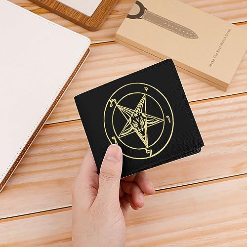Gold Baphomet Inverted Pentacle Pewter Satanic Goat Wallet for Women & Men Bifold Leather Graphic Card Coin Purse One Size3