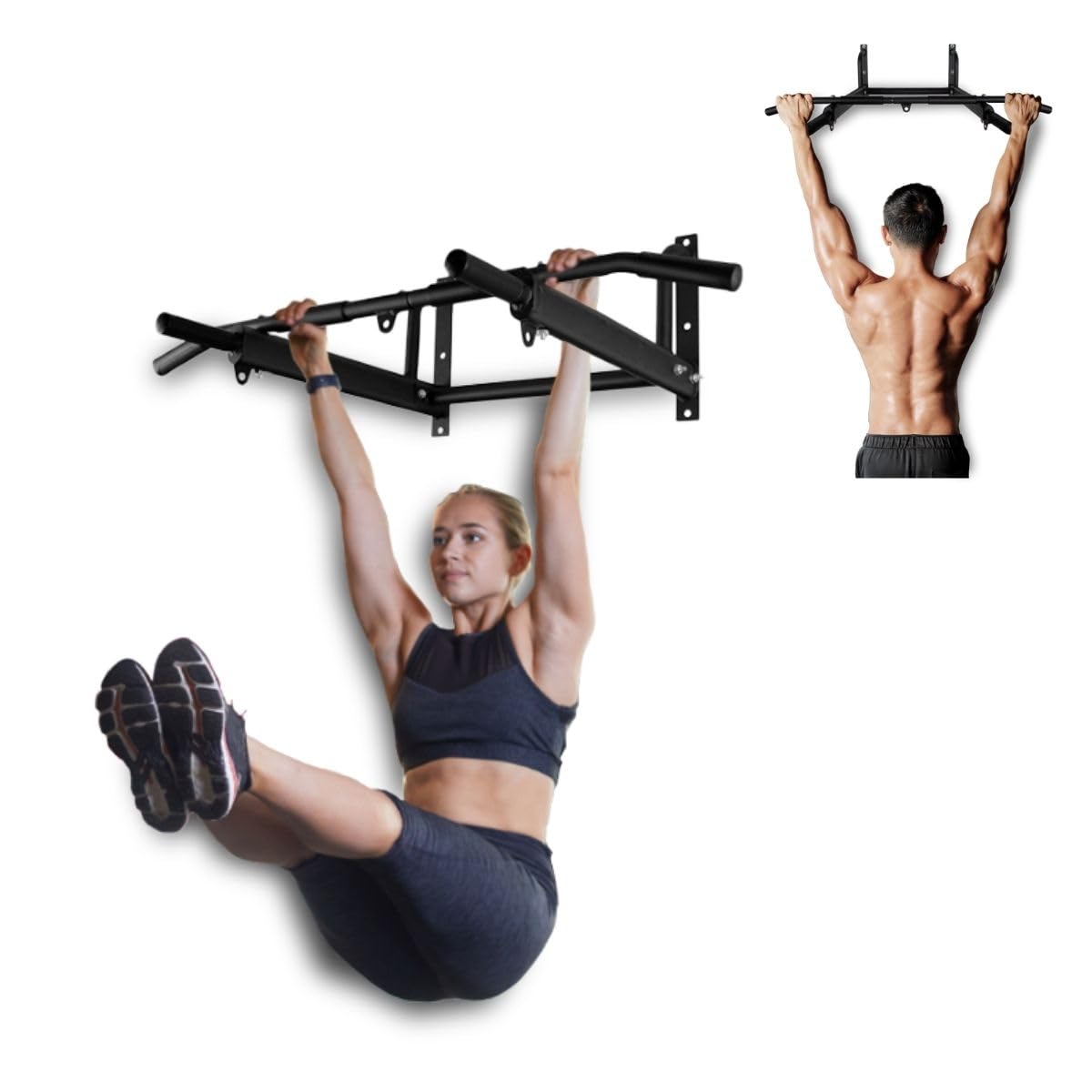 Mobiclinic®, Barra dominadas, Kit de anclaje incluido, Apto para saco boxeo, Asas antideslizantes, Pared, Hasta 250 kg, Multifuncional, Calistenia, Gimnasio en casa, K2