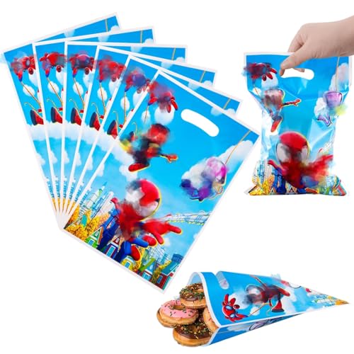 Kids Birthday Bags with Handle- 50Pcs Cartoon Spider Goodie Bags for Bag Fillers Boys Girls Spider Gift Bags for Theme Birthday Party Supplies Party Favor Candy Bag