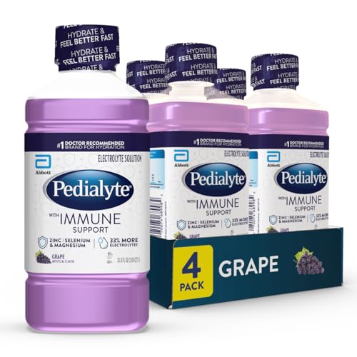 Image of Pedialyte with Immune Support Electrolyte Solution, Hydration Drink with Zinc, Selenium, and Magnesium, Grape, 1 Liter, Pack of 4