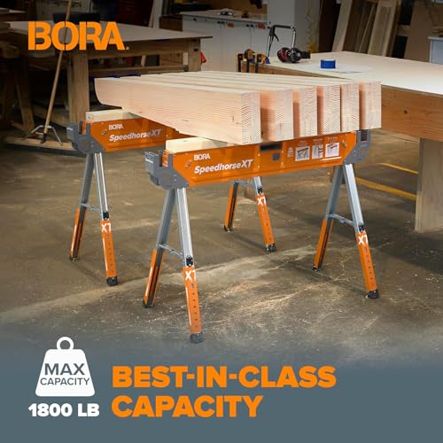 Bora Portamate Speedhorse XT Sawhorse Pair- Two pack, 30-36 inch height adjustable Legs, Metal Top for 2x4, Heavy Duty Pro Bench Saw Horse for Contractors, Carpenters - PM-4550T,Orange - Image 5