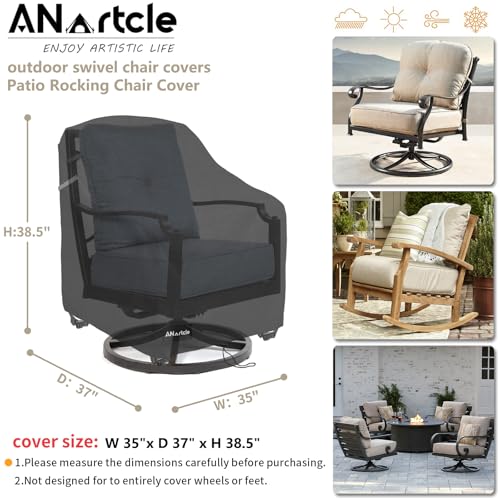 Image of ANartcle Patio Chair Covers,600D Waterproof Heavy Duty Outdoor Lawn Patio Furniture Covers,Patio Swivel Chair Covers for Outdoor Furniture(35W x 37D x 36H inches)Black
