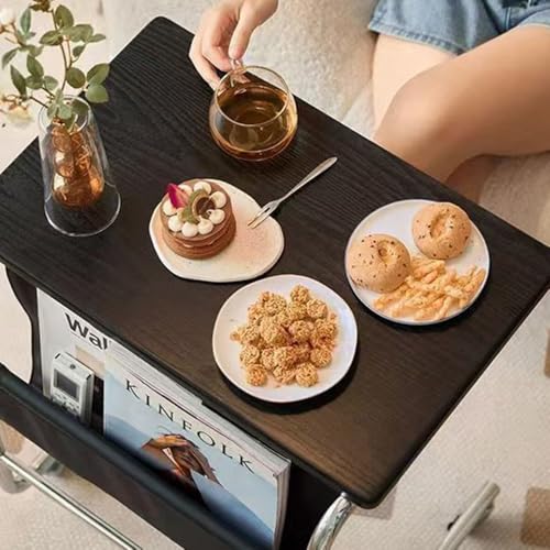 Mesa portátil C para sofá que ahorra espacio con ruedas y revistero 3