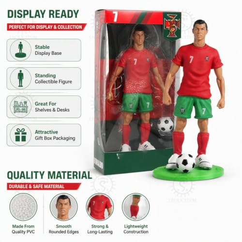 Image of SHAKTISM Football Star Player Action Figure Set, 22cm PVC Soccer Player Figurines with Ball & Display Base, Sports Collectible Model Toy for Kids, Room Decor & Gift Set (RonaldoFigure)