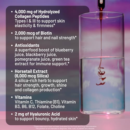 Image of NatureWise Hydrolyzed Liquid Collagen for Women & Men 4000mg - High Absorption, Type 1 & 3 Peptides with Biotin + Vitamin C + Vitamin B Complex & Hyaluronic Acid -Mixed Berry - 10 Tubes[10 Day Supply]