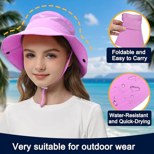 Image of Outdoor Kids Sun Hat for Boys Girls Wide Brim Mesh Bucket Hat UPF 50+ Sun Protection Breathable Summer Fishing Safari Hat