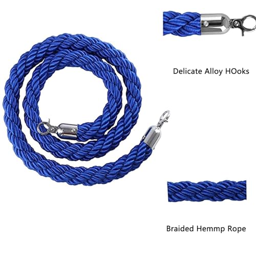 Corde de barrière anti-foule tressée bleue 2,5 m à mousqueton argenté élégant - 6
