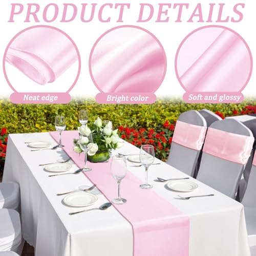 Bencailor 24 Pcs Blush Pink Satin Table Runner Bulk 12 x 108 Inch Long Table Runners Bright Smooth Fabric Tablecloth for Wedding Banquet Birthday 4th of July Patriotic Summer Party Decorations by Bencailor - Used condition - Image 5