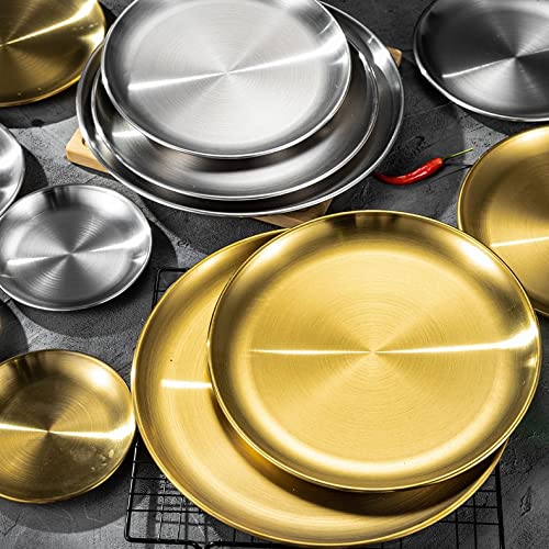 Platos llanos de acero inoxidable Plato Platos Redondos Bandeja de cena de metal cepillado reutilizable Plato de Postre Apilable Plato para acampar al aire libre para el hogar Kichten Snack B