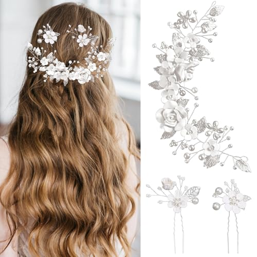 ZOCONE Feuilles Vignes de Mariage, Accessoire Cheveux Fleurs Strass et Perles Épingle Coiffure