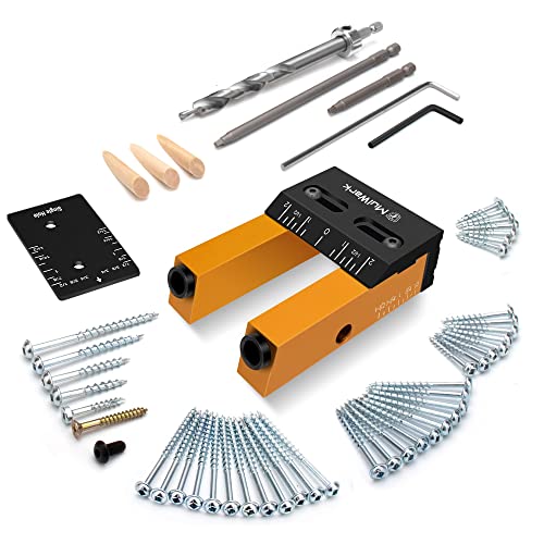 MulWark 2 In 1 Aluminum Pocket Hole Jig System Kit, Removable Pocket Screw Jig, Adjustable Hole Pitch 15 Degree Angled Drill Guides, Great Carpenter Woodworking Tool for Joinery