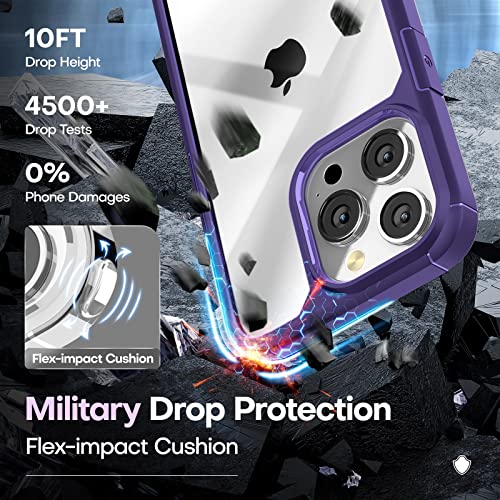 Tauri 5 In 1 Designed For Iphone 13 Pro Case, [Not Yellowing] With 2 Screen Protector + 2 Camera Lens Protector [Military Grade Protection] Shockproof Slim Phone Case 6.1 Inch, Dark Purple #TOP3