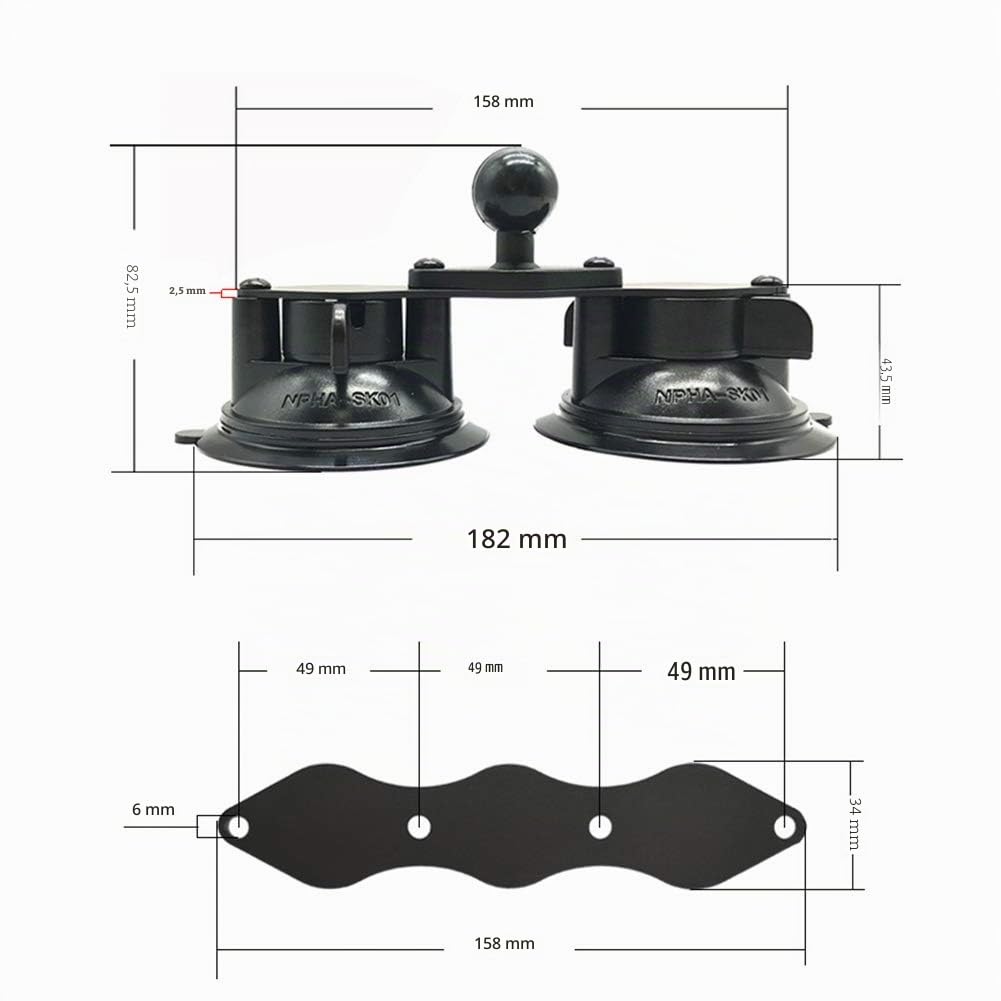 QOTSTEOS RAM Mount Drehverschluss-Saugnapf-Basis, 360 Grad drehbar, für Smartphones, Halterung für Auto-Armaturenbrett, Schwarz, Doppelter Becher