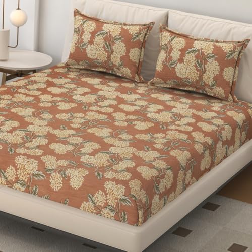 Image of SEJ by Nisha Gupta Bedsheet for Double Bed with Pillow Cover | 300 Tc Cotton Feel Microfibre Abstract Printed Soft Bed Sheet & Wrinkle Free | Perfect for Home Decor | Size 230 X 240 Cm Brown