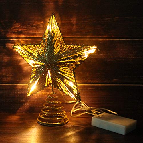 CVHOMEDECO. Gold Glittered 3D Tree Top Star with Warm White LED Lights and Timer for Christmas Tree Decoration and Holiday Seasonal Décor, 8 x 10 Inch - Thumbnail 6