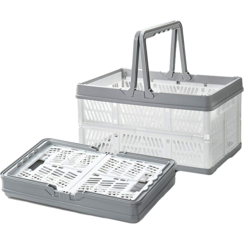 BYYX® Shopping Storage Baskets with Handles Sturdy Plastic Basket for Picnic Hamper Baskets for Shopping (White+Grey (S 1Pcs))