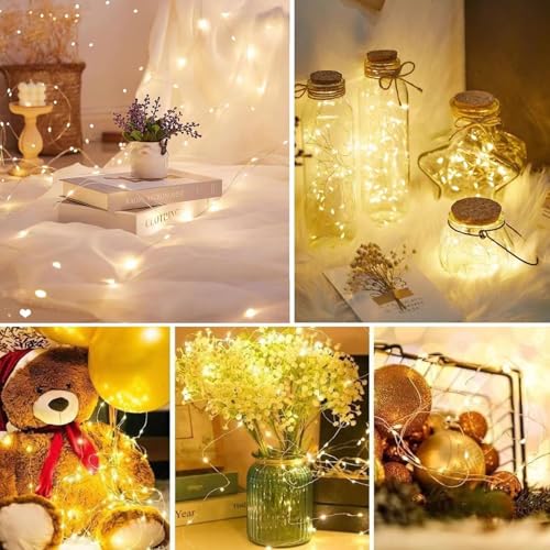 SHUBEIEUMI 2 Stück LED-Draht-Lichterkette, 1M 10LED Warmweiß Innen Lichterketten, für Party, Weihnachten, Halloween, Hochzeit Deko, Garten