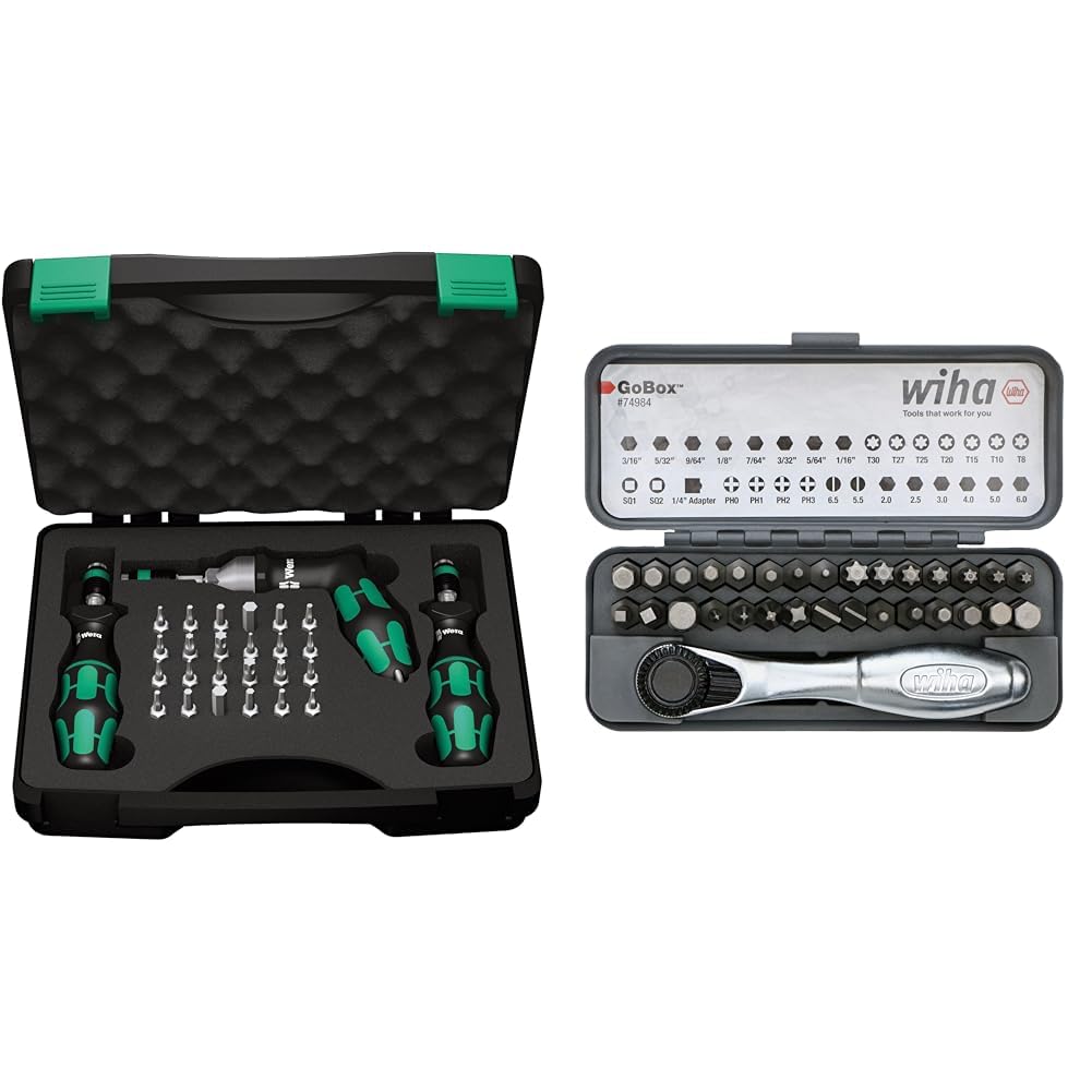 Wera Torque Screwdriver and Bit Set with Wiha 32pc Standard Bit Set and Ratchet