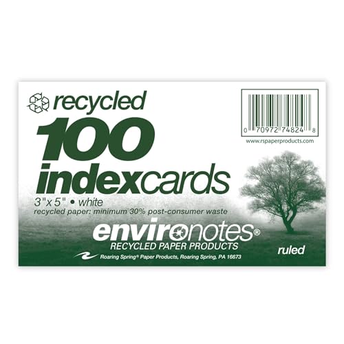Roaring Spring Recycled Index Cards 3"x5", 100 Count, Smooth 100#
