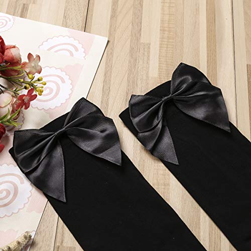 Honganda Sexy Women's Thigh High Stockings, Over Knee Lace Top Sheer Stockings with Satin Bows Leg Thigh Socks for Women3