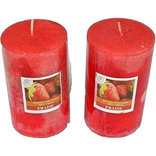 Lot De 2 Grosses Bougies Votives Decoratives Parfumées, Anti Tabac,,Candles Pour La Decoration de L' Intérieur De votre Maison Et pour Créer Une Ambiance. Rouge, Parfum Fraise 6x10 cm Durée 40h