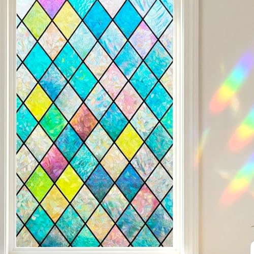 3D Prism Stained Glass Window Film Privacy Static Cling No Glue 45.2x157in