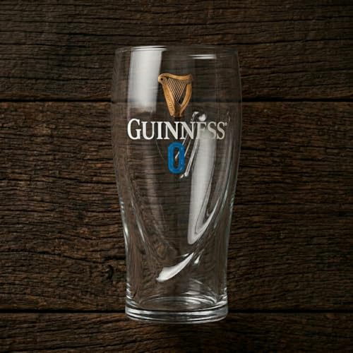 Image of Guinness Official 0 Gravity Pint Glass 20oz Authentic Non-Alcoholic Beer Glass with Gold Harp and Blue Zero Logo Genuine Irish Drinkware, Single Pack