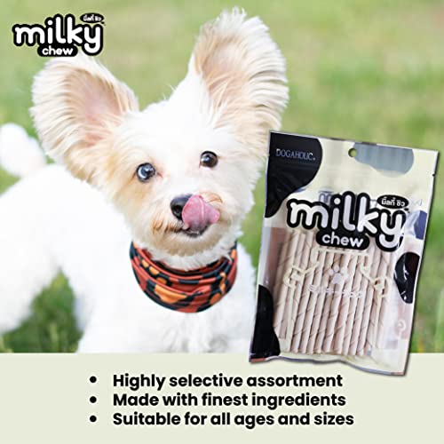 Image of Dogaholic Milky Chew Stick Style Dog Treats | Milk-Flavoured Rawhide Chews for All Ages & Sizes | Strong Teeth & Bone Support | 30 Sticks Per Pack (Pack of 5)