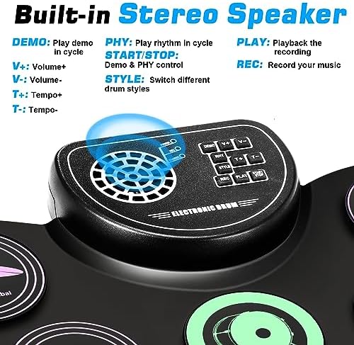 Anpro Electronic Drum Set, 9 Drum Pad with Headphone Jack, Roll-up Electronic Drum Kit with Built-in Speaker Drum Pedals Drum Sticks 10 Hours Playtime, Great Christmas Birthday Gifts for Kids 3 51aDjG00rhL. AC