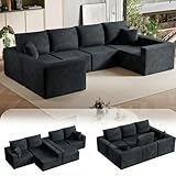Homall 126' Sectional Couches for Living Room, Modern Fabric Boneless Couch with Deep Seat, Upholstered Cloud Sofa with 2 Corner, No Assembly Required (Black, Oversized Sofa)