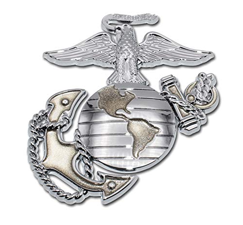 Elektroplate Officially Licensed Premium U.S. Marines Eagle Globe Anchor Insignia with Gold and Chrome All Metal Emblem for Cars, Trucks, and All Auto