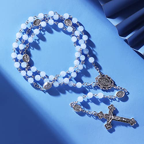 Alternative view of Catholic Beads Rosary Necklace Medal Cross Crucifix Silver Tone Rosaries for Women