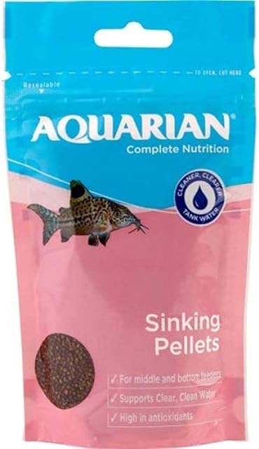 AQUARIAN Complete Nutrition, Aquarium Bottom Feeder Fish Food Sinking Pellets, 100g Bag