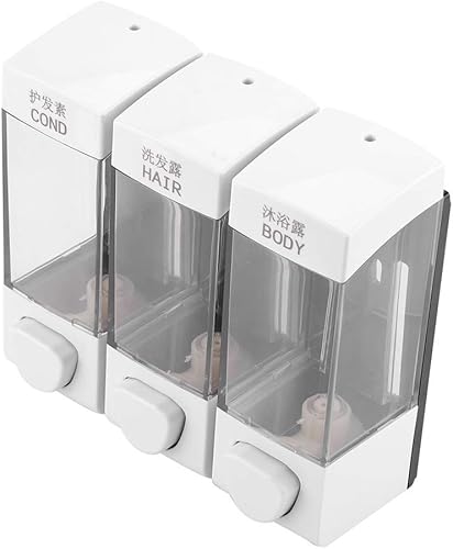 Miniatura 7 de Oumefar Dispensador de 3 cámaras y ducha montado en la pared, loción líquida, dispensador de champú manual, dispensador de ducha, 3 cámaras, sin