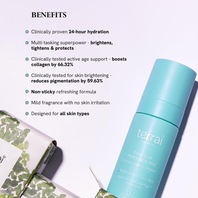 Image of Hydra Glow Face Mist SPF 30 PA+++ | In-Vivo tested for 24hr Hydration with Hyaluronic Acid | Broad Spectrum UVA /UVB Protection | Sunscreen Mist Spray for Easy Reapplication Over Makeup | Barrier Support | Dermatologically Tested | Lightweight & Non-Greasy | 75ml
