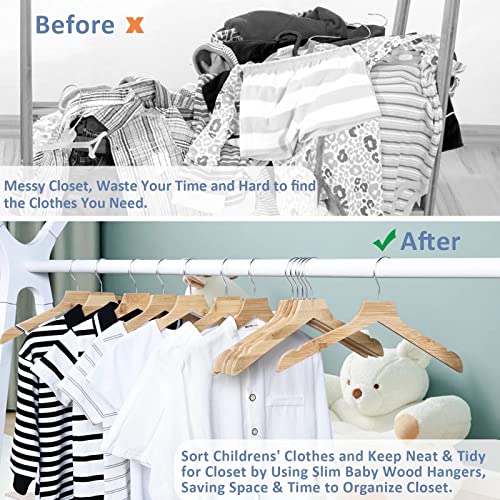 Fairyhaus Kids Hangers 20 Pack 12.6 Inch, Eco Bamboo Baby Hangers For Closet, Anti-Rust 360° Swivel Hook, Notches & Smooth Finish, Natural Wooden Childrens Hangers For Clothes #TOP5