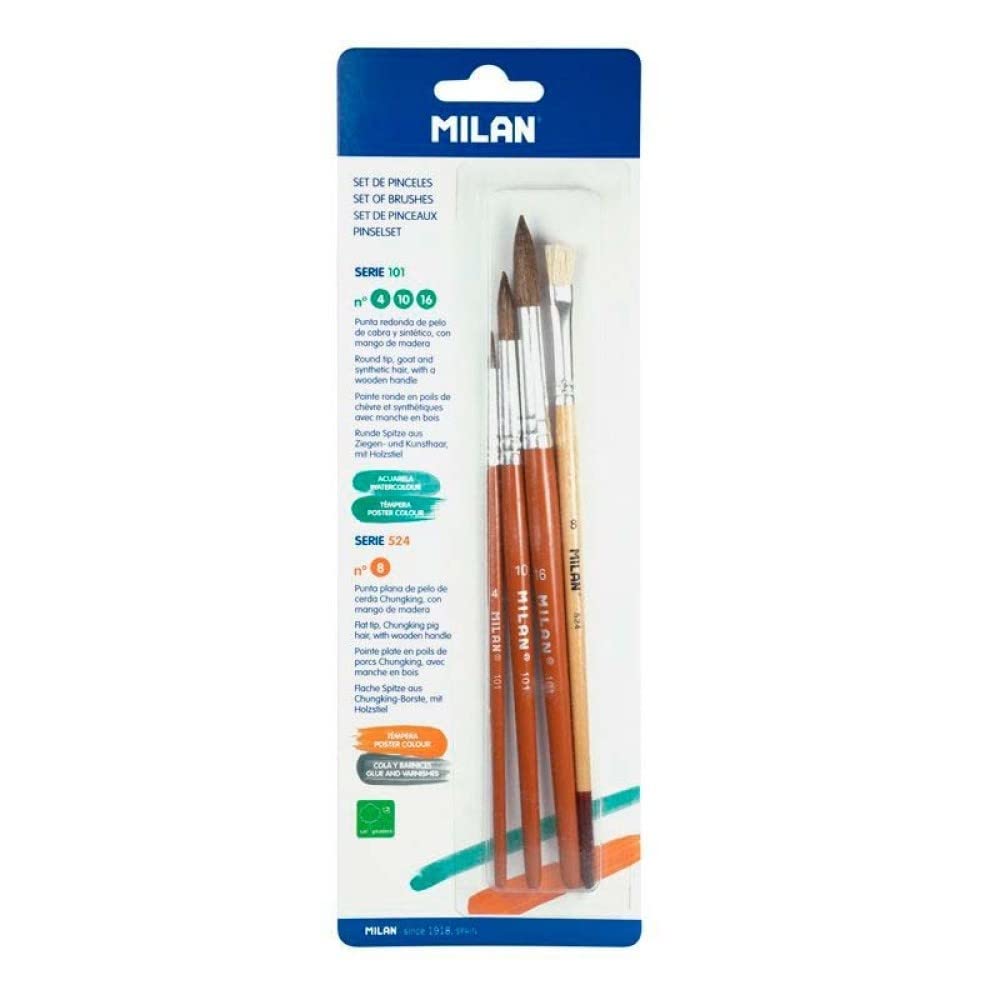 Blister 3 Round Brushes (Goat and Synthetic Hair) Series 101 no. 4,10 and 16 + 1 Flat Brush (Chungking) Series 524 no. 8