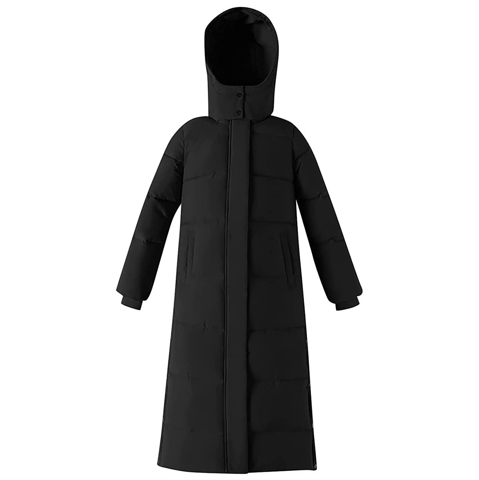 Chaqueta de Plumas Don Capucha para Mujer Abrigo Largo, Cálido y Acolchado Chaqueta de Invierno Monocromática Chaqueta Acolchada con Abertura hasta Los Tobillos Chaqueta de Plumas