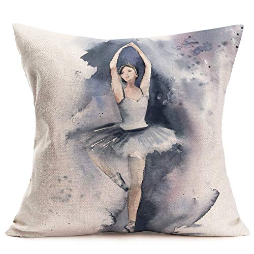 Xihomeli Set Of 4 Throw Pillow Covers Ink Painting Classical Ballet Elegant Ballerina Dancing Girl Wearing Beautiful Dress Decorative Cotton Linen 18 X 18 Inch Pillowcase For Home (4 Pack Ballet Girl) #TOP4