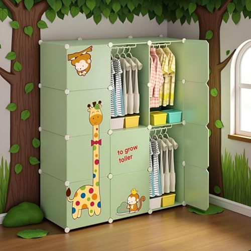 Image of Sunderlook Plastic Wardrobe for Kids Clothes - Collapsible Wardrobe, Easy to Use Anti-Skid & Non-Slip Effective Professional Foldable Plastic Cupboard for Kids, Home (Green-L4, 12 Door)